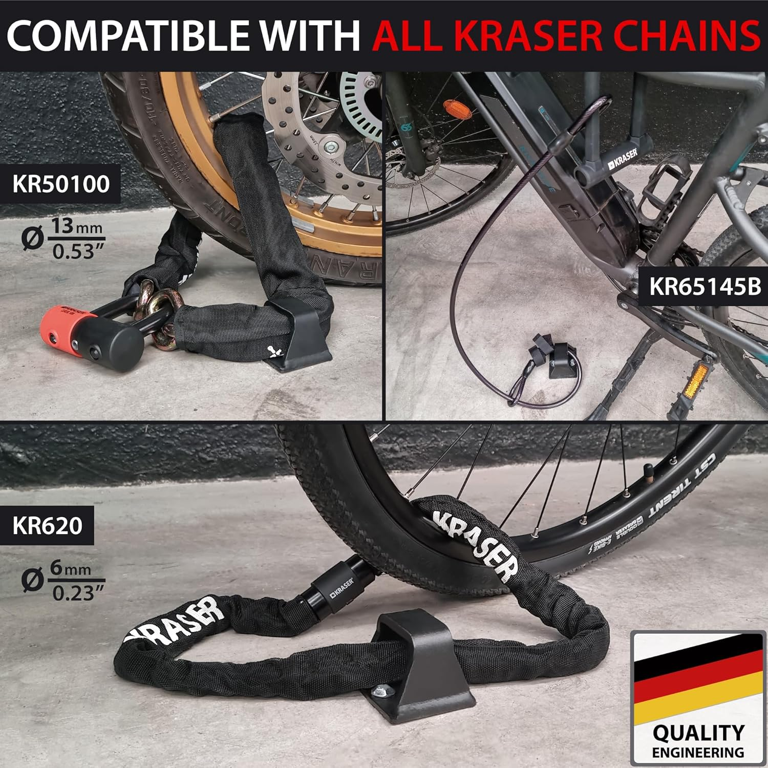 KRASER KR45B Security Anchor for Motorcycle and Bike, Anti-Crowbar Base, Compact & Resistant, Floor and Wall Concrete Anchor, Motorcycle Lock, Bike Locks Anti-Theft, Compatible with Chains and U-Locks image number 1