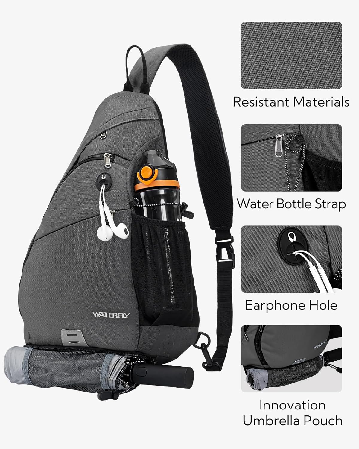 WATERFLY Sling Bag Crossbody Backpack: over Shoulder Daypack Casual Cross Chest Side Pack image number 4