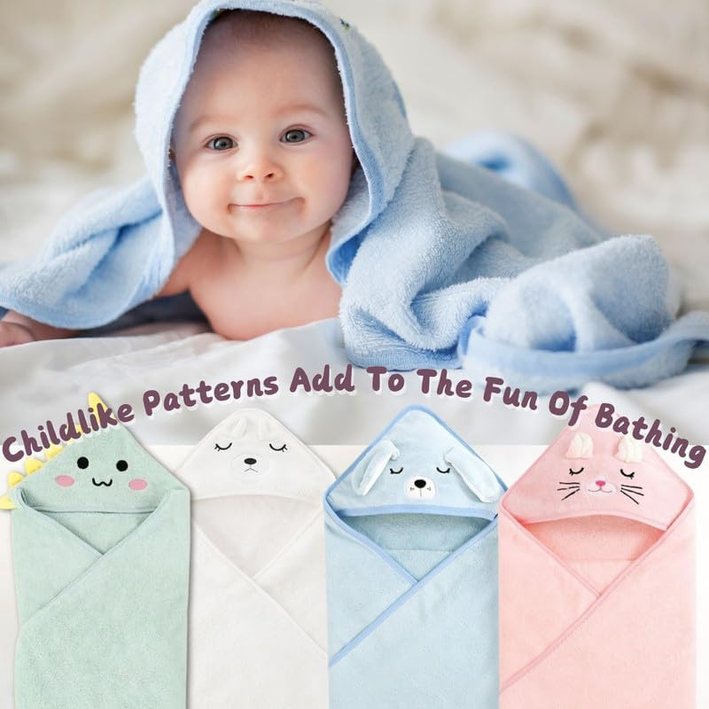 HAGOT Hooded Baby Poncho Bath Towel, Hooded Baby Bath Towel, Soft & Super Absorbent, Baby Cute Pattern Bath Towel for 0-3 Years Newborn, Robe Beach Swimming Hooded Poncho image number 4