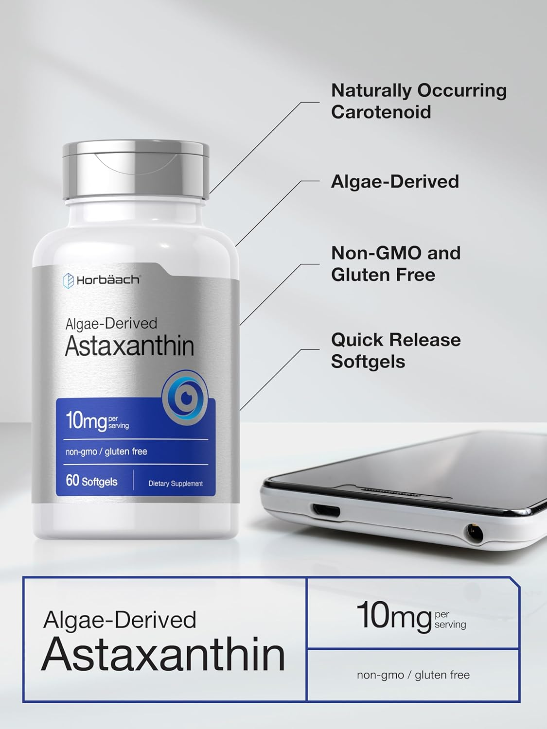 Astaxanthin 10Mg | 60 Softgels | Non-Gmo, Gluten Free Supplement | by Horbaach image number 3