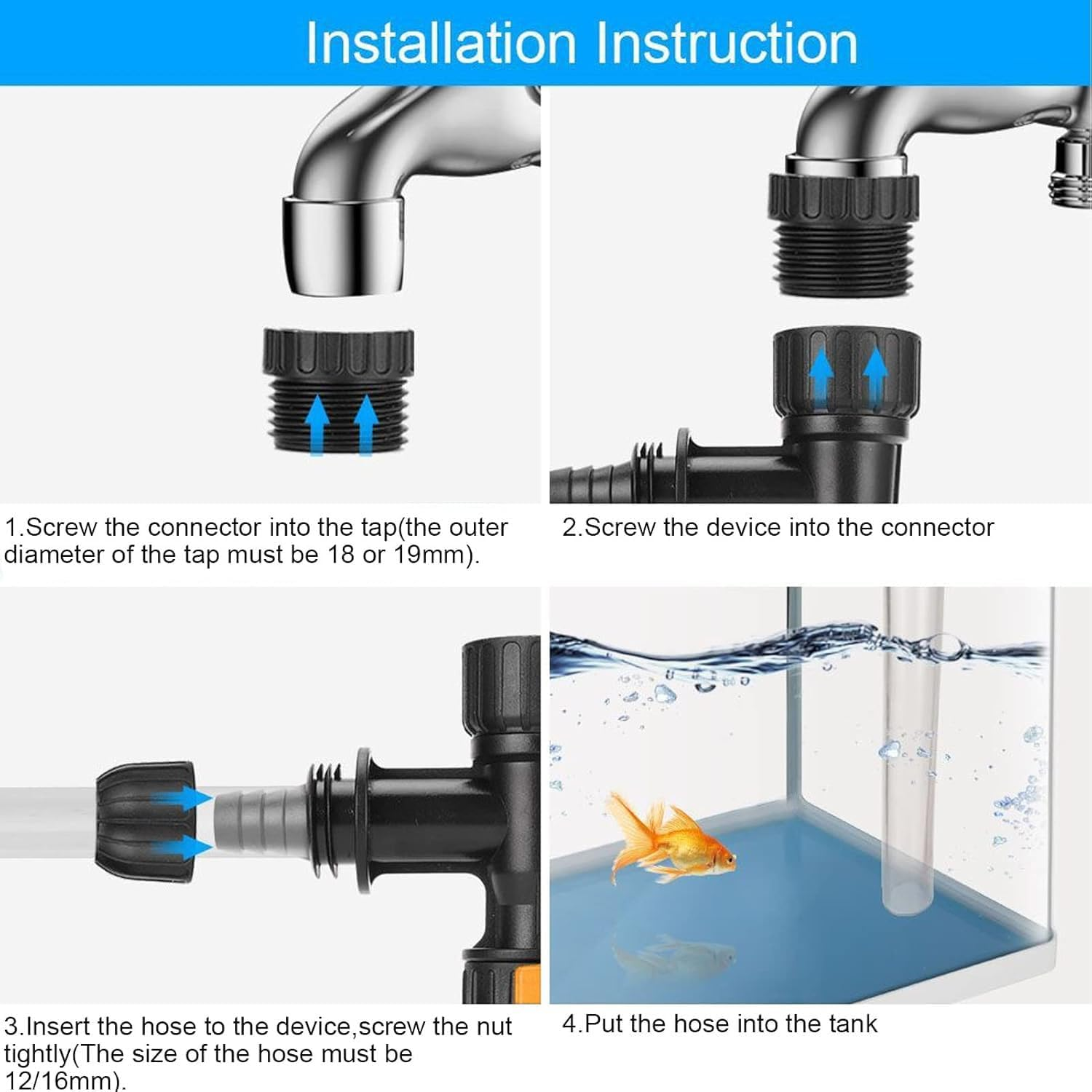 Songholee Aquarium Water Changer, Aquarium Water Change Kit with 2 Faucet Nozzles Connectors, Water Changer Replacement Parts Flow Control Valve Assembly for Fish Tank Cleaning image number 6