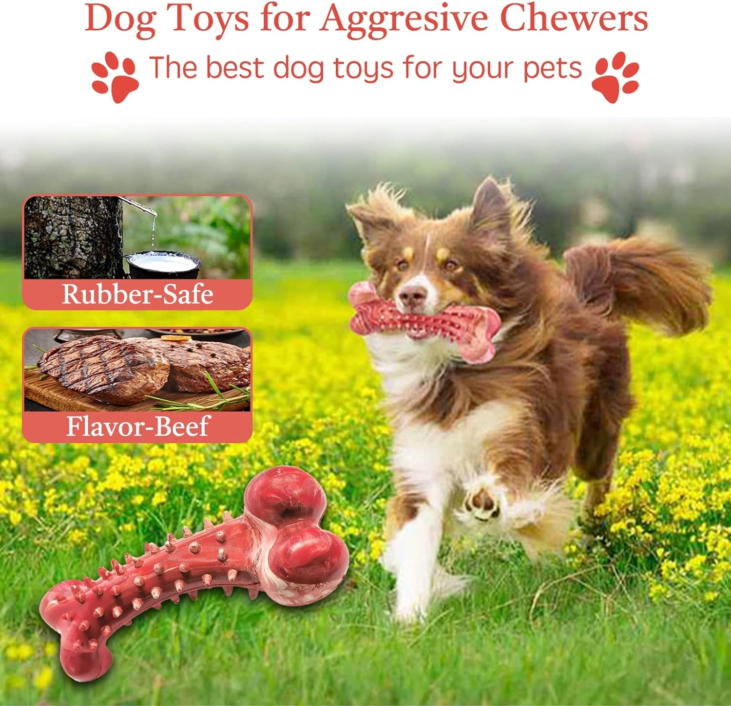 Dog Chew Toys, Dog Toys for Aggressive Chewers, Durable and Tough Dog Dental Chew Toys for Large Medium Dogs, Interactive Dog Toys with Rubber, Dog Teeth Cleaning Toy, Beef Flavor, Red image number 6