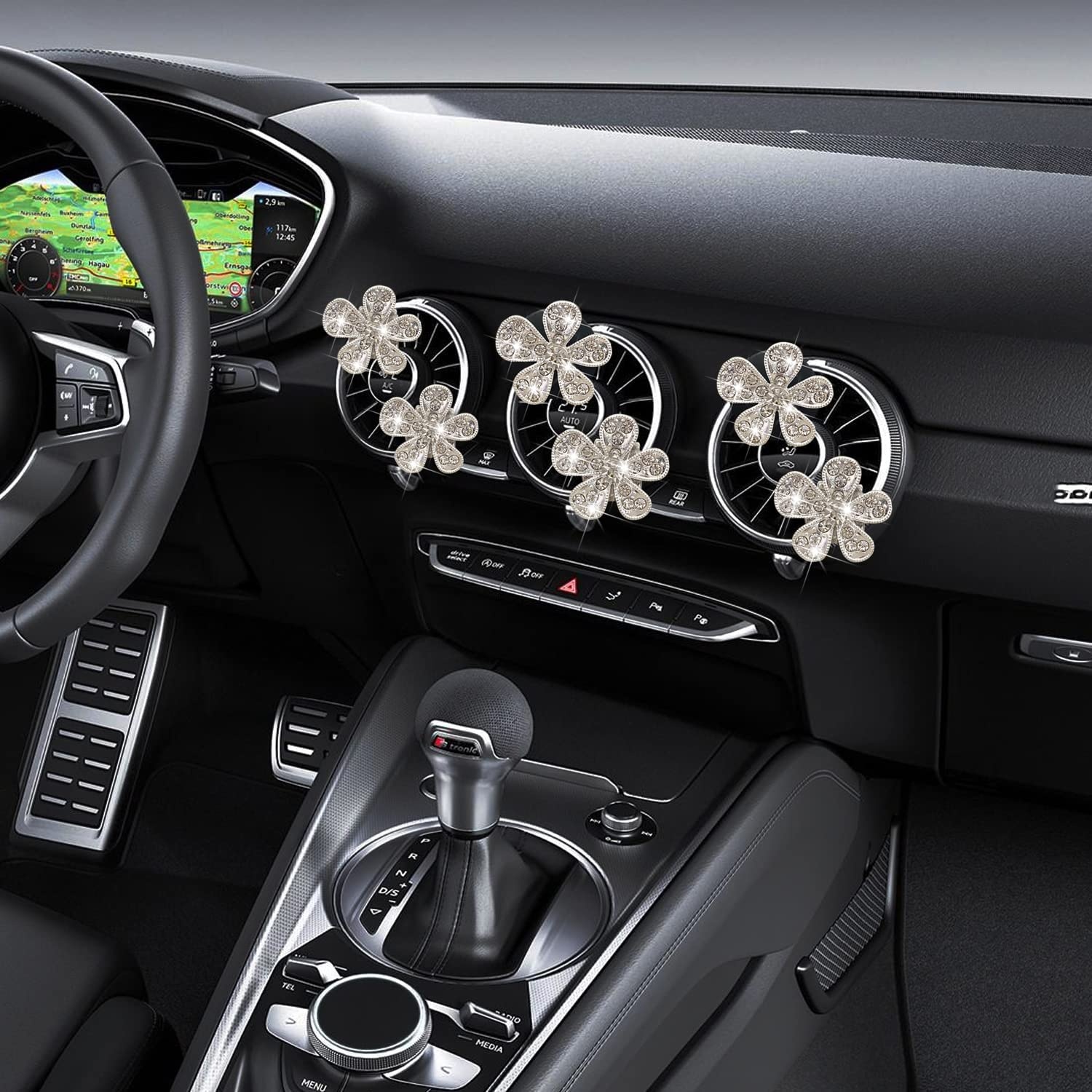 Bling Flower Air Vent Clips, 6 Pcs Cute Daisy Air Fresheners, Diffuser with Rhinestone Interior Decoration Charm, Diamond Decor Accessories for Women Girls image number 4