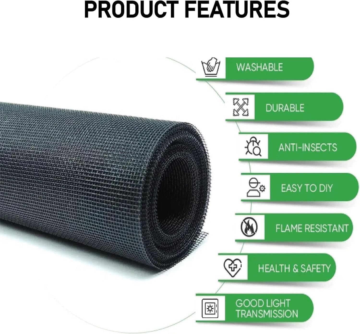 LEDON Fiberglass Insect Screen Flyscreen Roll Fiberglass Mesh Fly Screens Doors Window Net Insect Mesh Fly Screen Mesh Insect Screen (Grey) image number 1