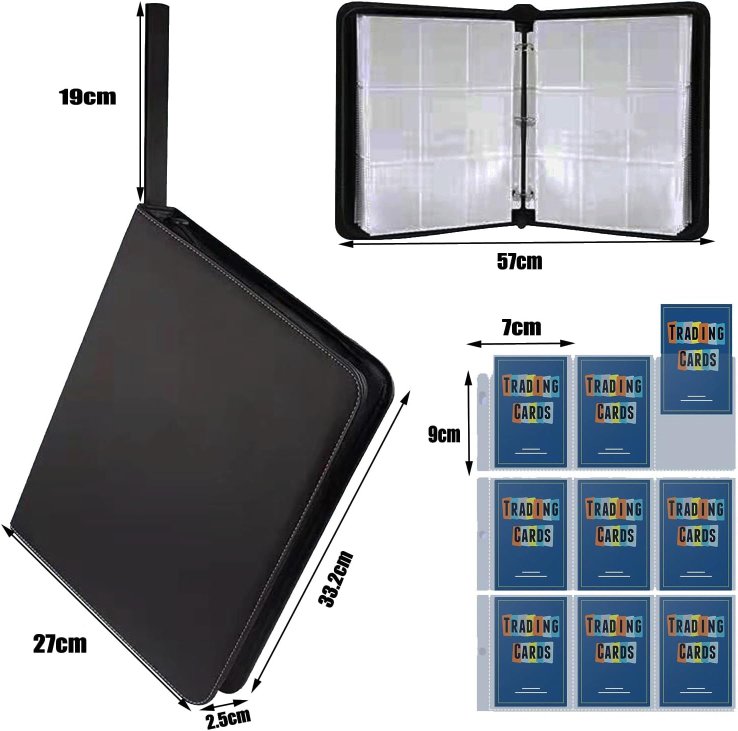 Card Binder with Zipper, Premium Trading Card Folder, 50 Detachable Sleeves for 900 Cards, Double Sided 9 Pocket Card Holder Carry Case Fit for TCG Yugioh Trading Cards, Toys for Girls and Boys image number 2