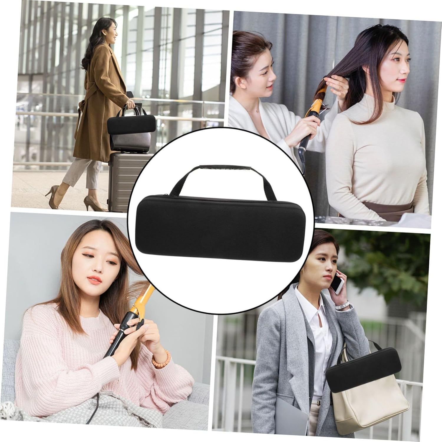 Baluue Curling Iron Storage Bag Travel Hair Dryer Holder Portable Hard Case Cover for Hair Brush Zipper image number 3