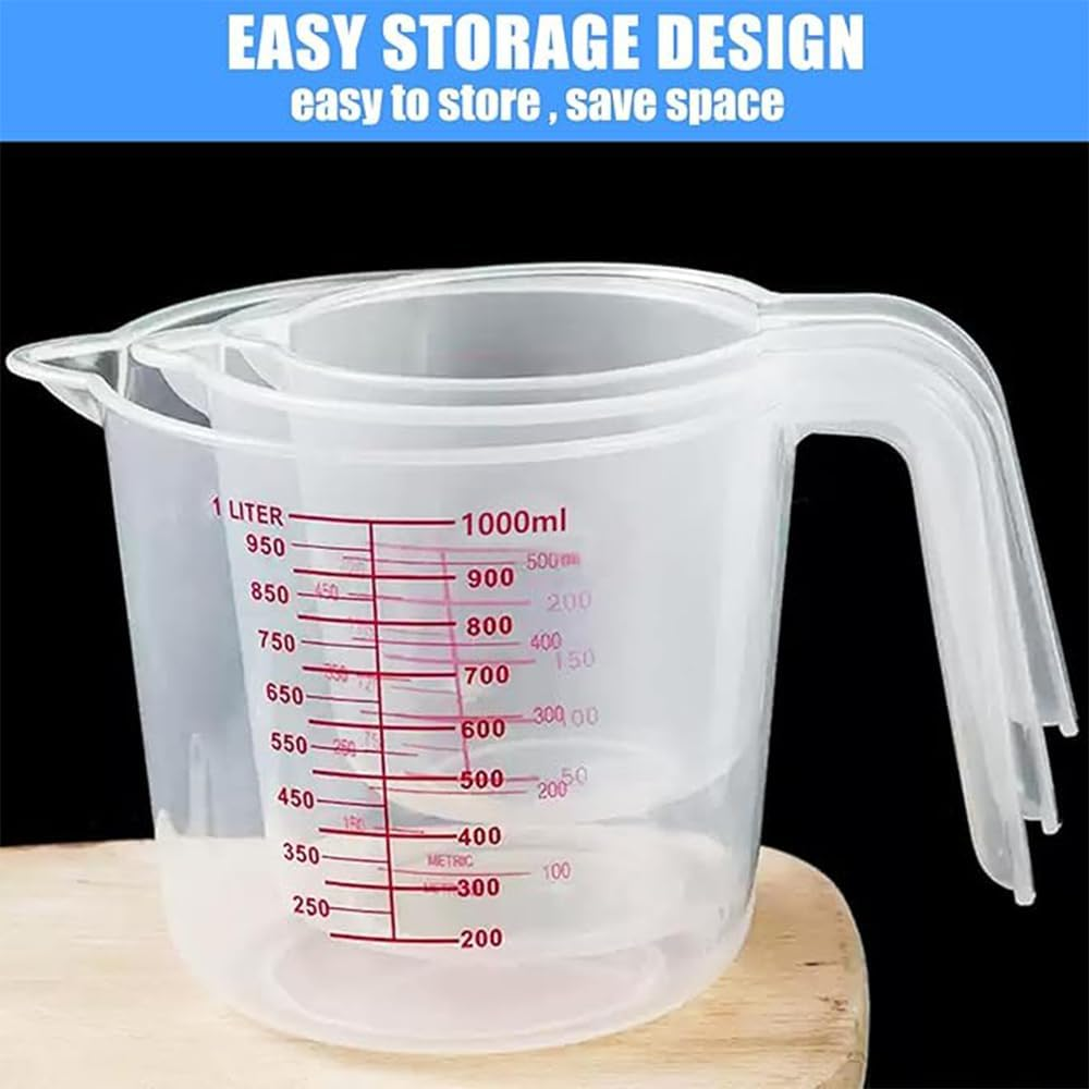 3 Pack Measuring Cup Set,250Ml 500ML 1000ML Clear Measuring Cup for Cooking Baking, Plastic Measuring Jug BPA Free Stackable Plastic Jugs with Handle, Easy to Read Measurements, Cook with Accuracy image number 5