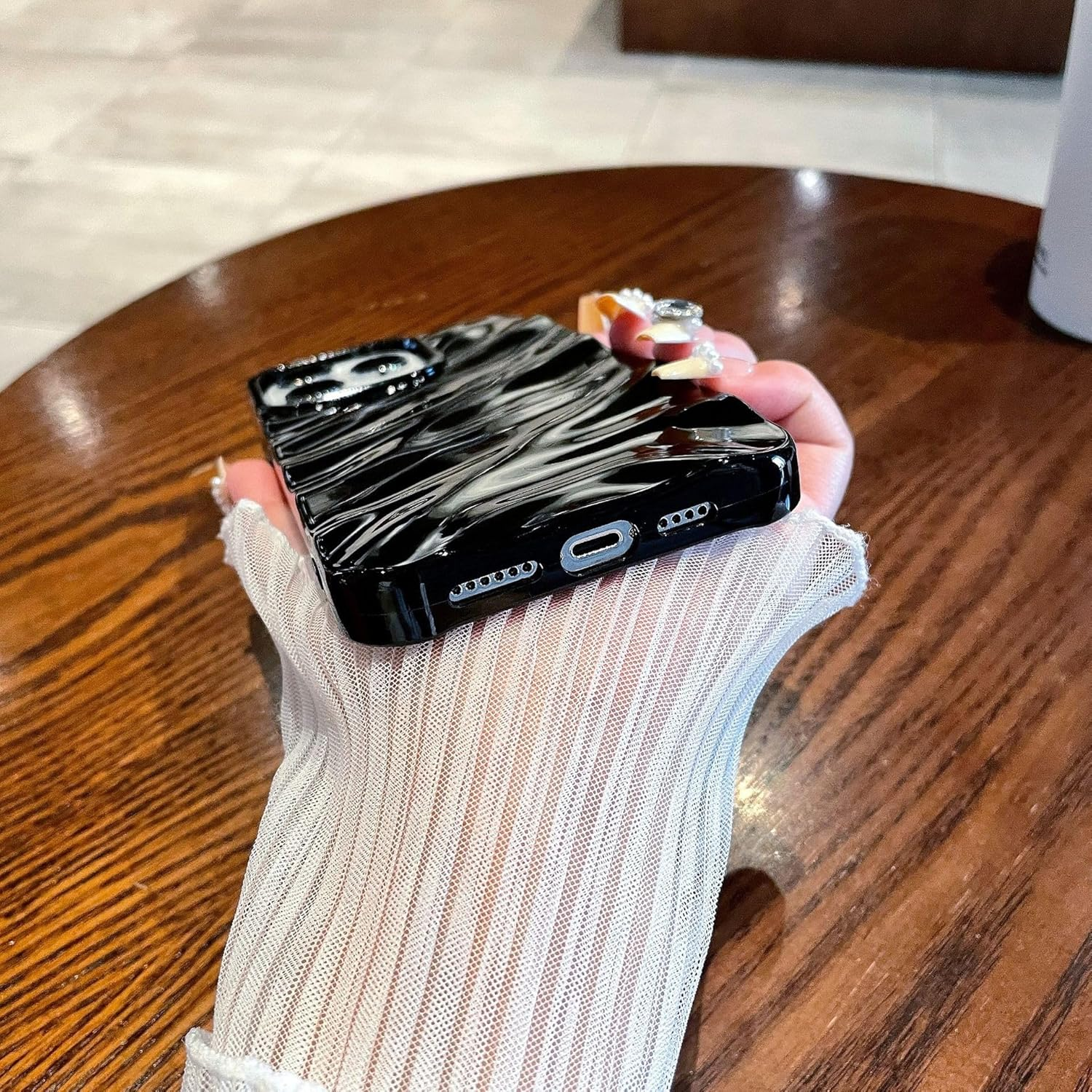 Cute Case for Iphone 16 6.1 Inch, Slim Wave Water Ripple Pattern Case for Girls Women & Men, Luxury Soft TPU Shockproof Protective Cover for Iphone 16-Wine Red image number 4