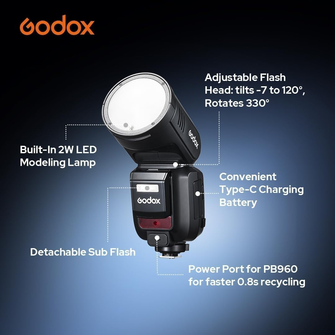 Godox V100N V100N V100N V100-N round Head Camera Flash Speedlight for Nikon Cameras 100Ws TTL HSS 1/8000S 2.4G Built-In LED Fill Light image number 3