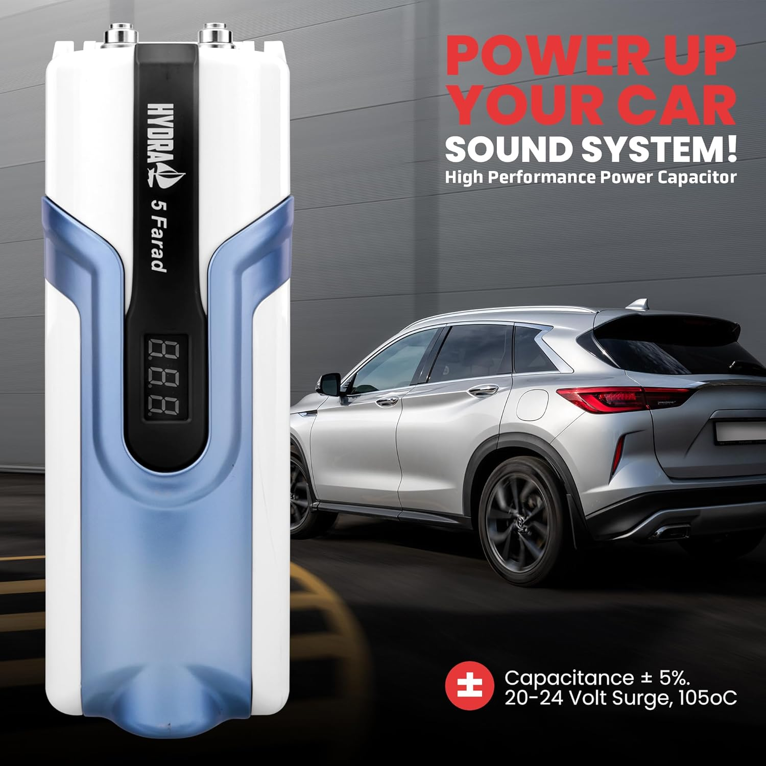 Pyle 5.0 Farad Digital Power Capacitor, High-Performance Car Audio Accessory with Blue Digital Display Voltage Readout and LED Flash, over Voltage Protection, Mounting Hardware, DC 12-24V image number 5