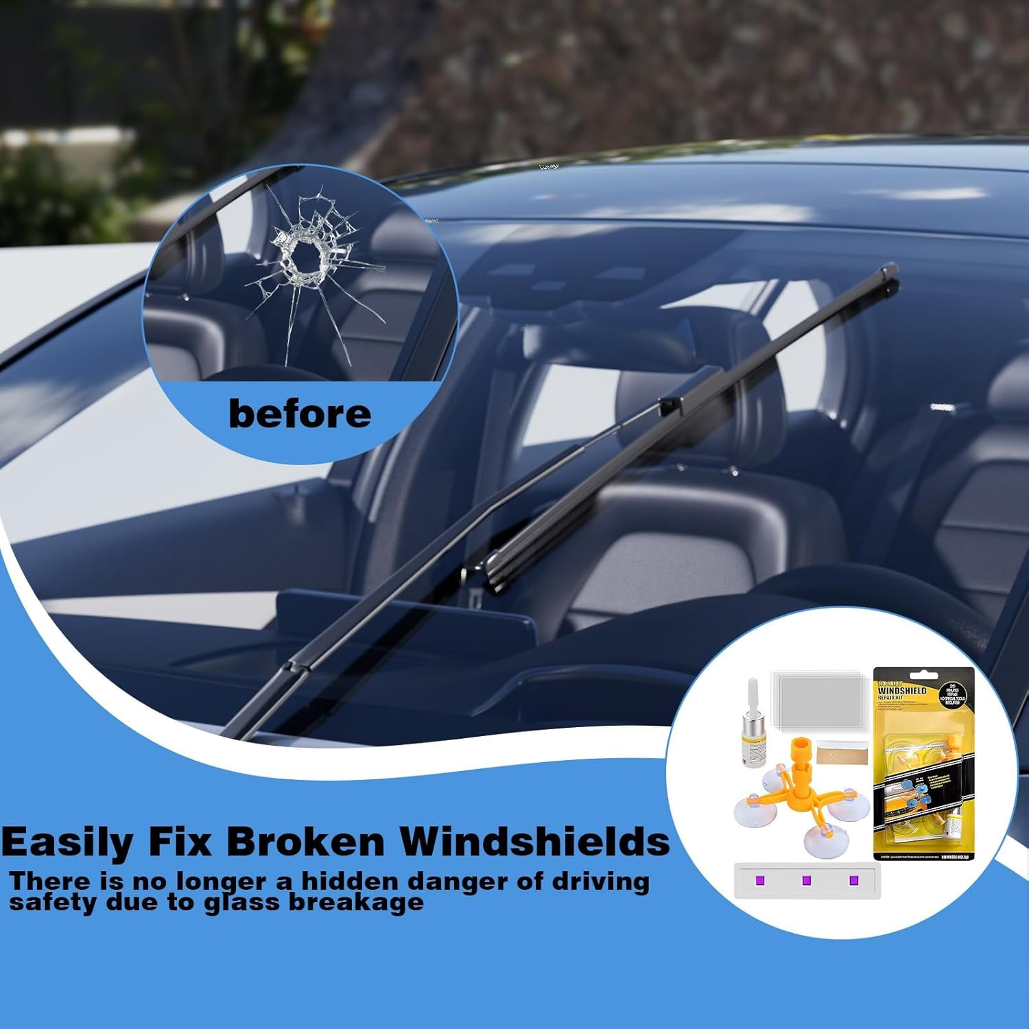Windscreen Repair Kit, 1 Set Windshield Repair Kit Crack, DIY Glass Repair Kit, Automotive Glass Nano Fluid Windshield Crack Repair Kit for Chips, Cracks, Used for Repairing Chips, Cracks image number 3