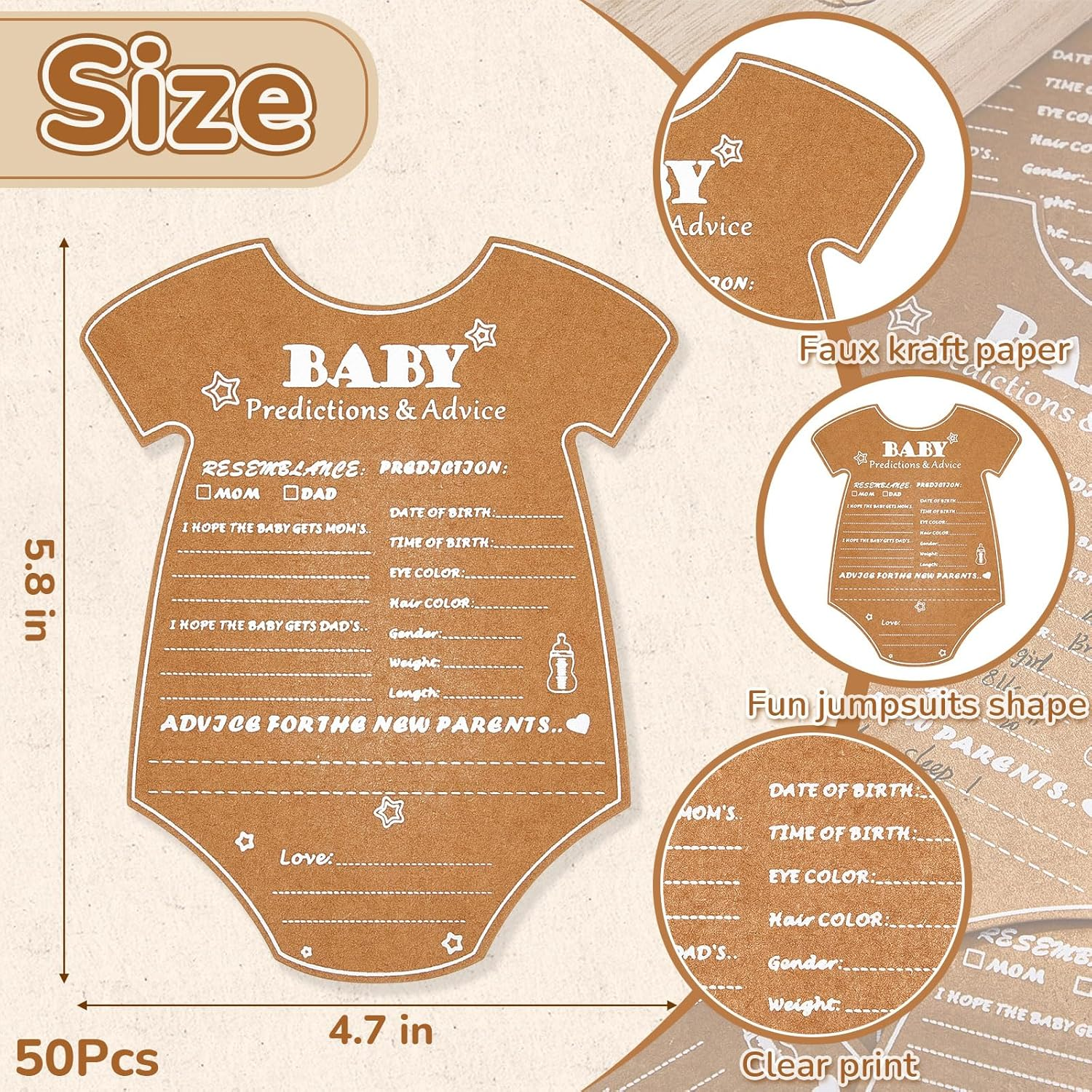 50 Pcs Baby Shower Predictions and Advice Cards with Wood Keepsake Box, Baby Shower Gifts for Guest, Baby Shower Advice Cards Party Favor Supplies Decoration image number 2