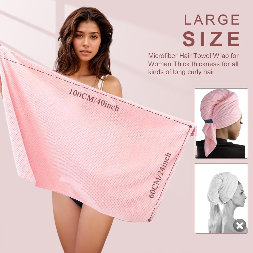 Bigger Size Microfiber Hair Towel Wrap for Women - Fast Drying Hair Turbans Microfibre Hair Towel for Long, Thick, Curly Hair - Super Soft Hair Wrap Towels with Elastic Strap H Home-Mart(Camel) image number 1