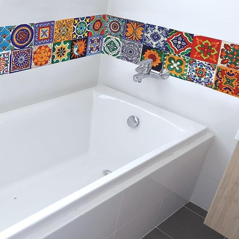 Tile Stickers, 24PCS Retro Decorative Peel and Stick Moroccan Self Adhesive Tile, Waterproof Oil-Proof Kitchen Backsplash Stickers for Bathroom (Type 3, 20 X 20Cm) image number 6