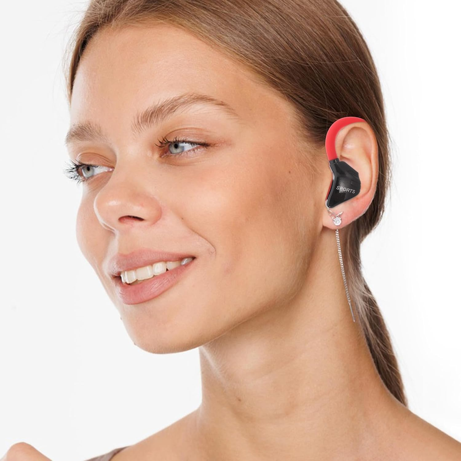 GRIRIW Wired Sports Earbuds with Ear Clip, Red Lightweight Headset with Inline Microphone, Bass-Enhanced Earphones for Running and Outdoor Use, Compatible with Smartphones image number 6