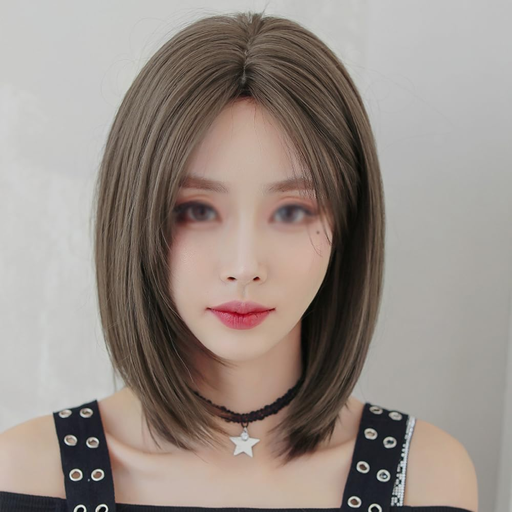 CENPEK Short Straight Wigs, Medium Length Clavicle Hair, Straight Hair with Middle Parting, Fashion Wig