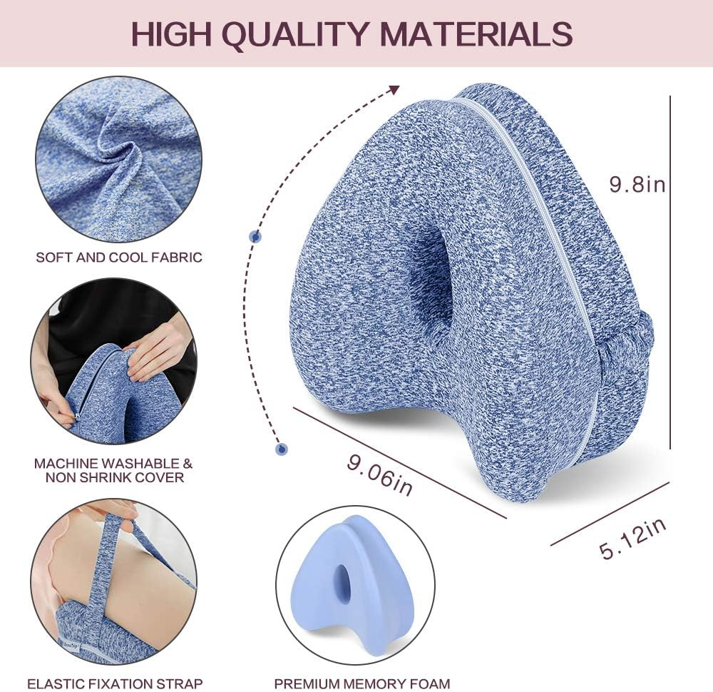 ROXANEPIG Leg Pillow, Knee Pillow for Side Sleepers - Ergonomic Side Sleeper Pillow for Optimal Support - Memory Foam Pillow for Side Sleepers Supports Legs, Knees and Back (Blue) image number 5