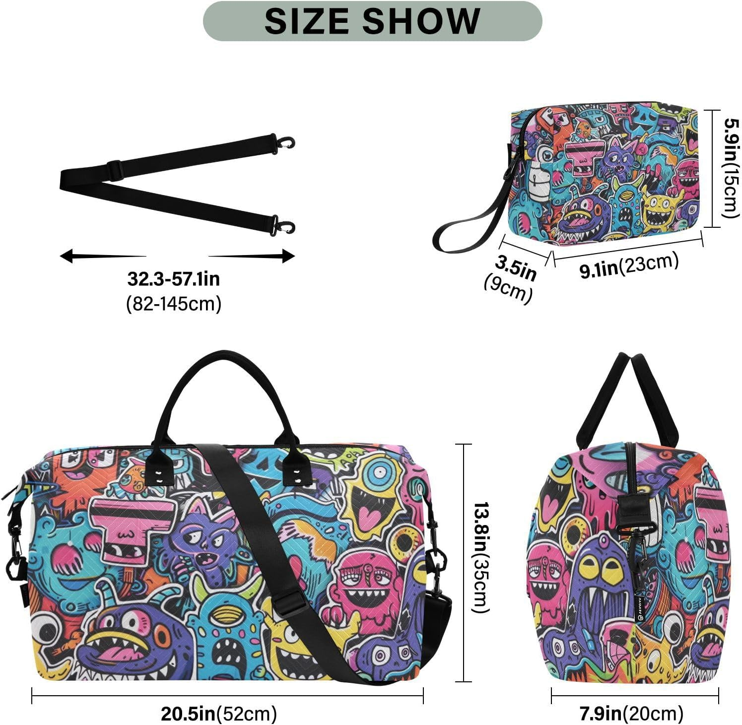 Graffiti Art Trend Play Stickers Travel Hand Bag Travel Weekender Gear Bag Sport Training Bag with Toiletry Bag for Workout Multifunctional, Graffiti Art Trend Play Stickers, One Size, Graffiti Art image number 5