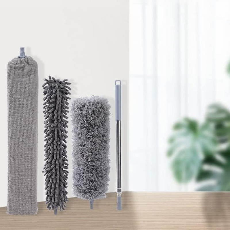 HOXHA 7 Pcs Feather Duster Set with 4 Brush Head 2.5 Meters' Extra Long Extension Pole, Bendable Extendable Duster for Cleaning High Ceiling, Ceiling Fan, Blinds, Cobwebs, Furniture, Cars