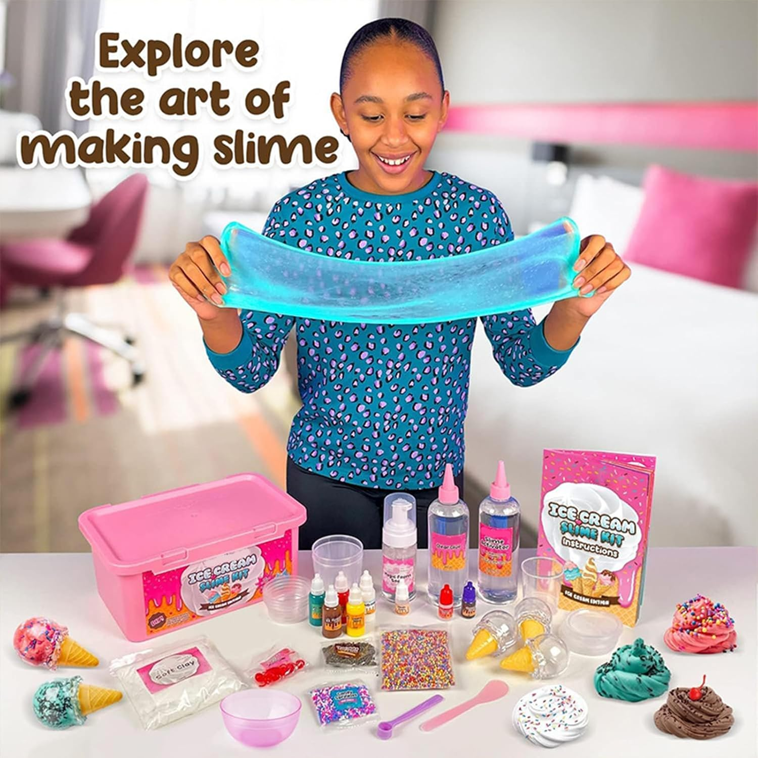 31PCS DIY Ice Cream Slime Kit for Girls, Amazing Ice Cream Slime Making Kit to Make Butter Cloud & Foam Slimes, Fun Easter Present, 10 Year Old Girl Birthday Gifts & Toys for Girls 7-10 image number 2