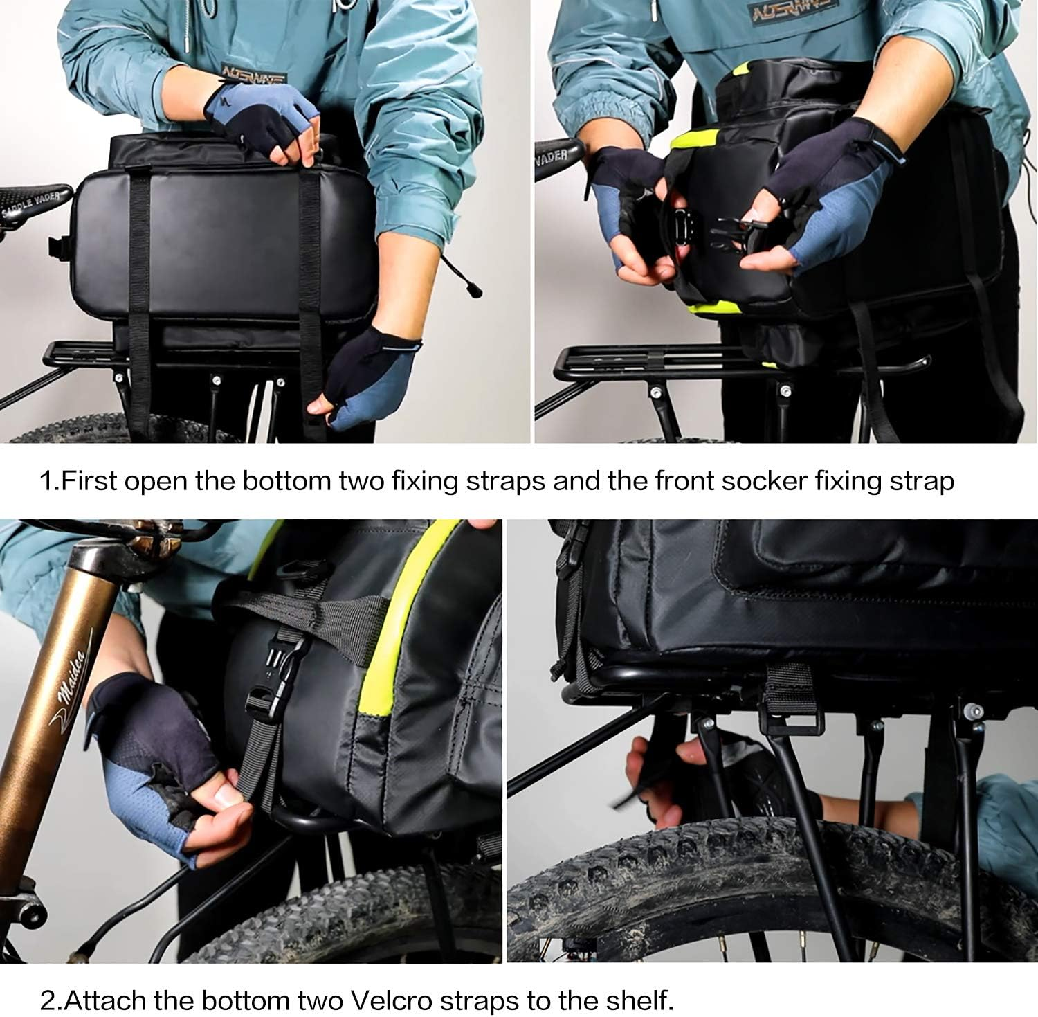 Rhinowalk Bike Bag Bike Trunk Bag Bike Pannier Bag 17L for Bicycle Cargo Rack Saddle Bag Shoulder Bag Laptop Pannier Rack Bicycle Bag Professional Cycling Accessories-Black image number 4