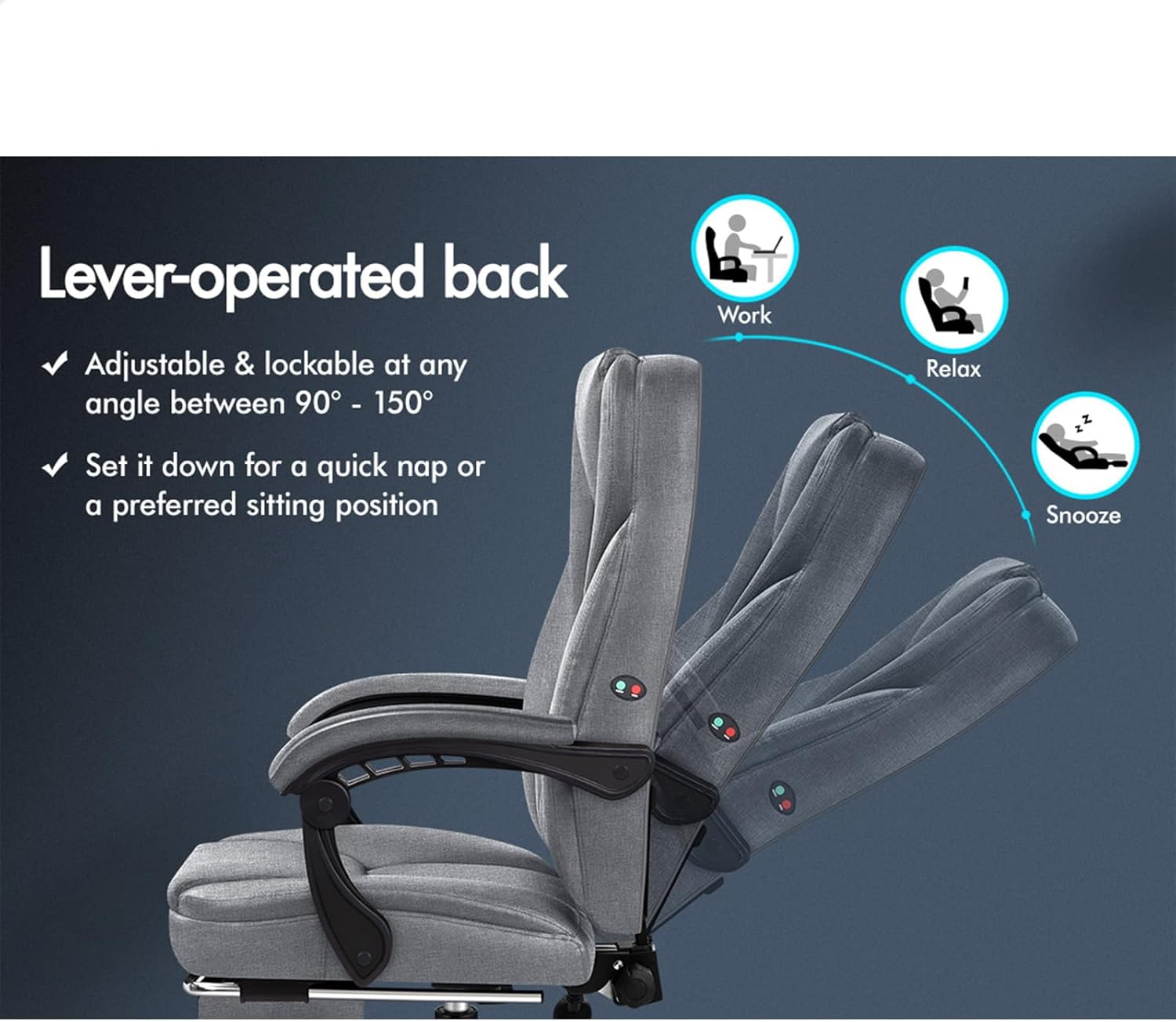 ALFORDSON Avery Fabric Grey Office Chair with 150&deg; Recline & 2-Point Massage, Ergonomic Computer Desk Chair with SGS Approved Gas-Lift, Executive Home Desk Chair Video Game Chair image number 1