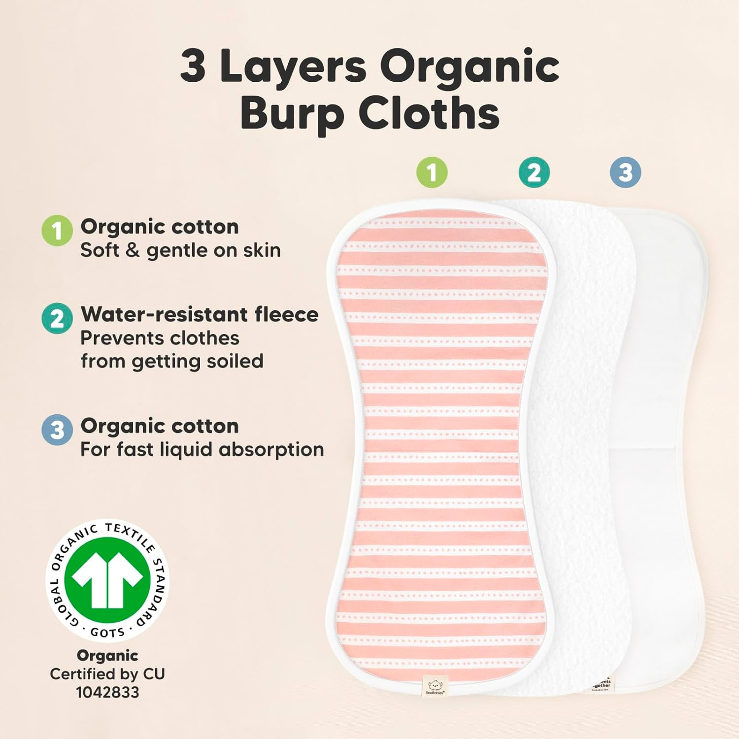5-Pack Organic Burp Cloths for Baby Boys and Girls - Ultra Absorbent Burping Cloth, Burp Clothes, Newborn Towel - Milk Spit up Rags - Burpy Cloth Bib for Unisex, Boy, Girl (Sweet Charm) - Muted Pastel image number 7