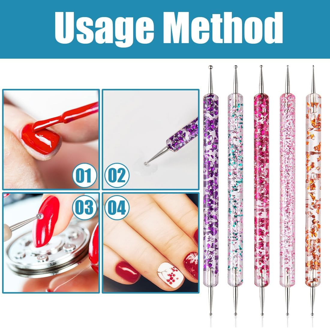 10 Pieces Nail Brush, Nail Design Brush, Double End Nail Art Brush Kit, Acrylic Nail Art Brush, Nail Brush Professional Painting Pen, Extremely Fine Bristles for DIY Nail Art, Salon and Home Use image number 2