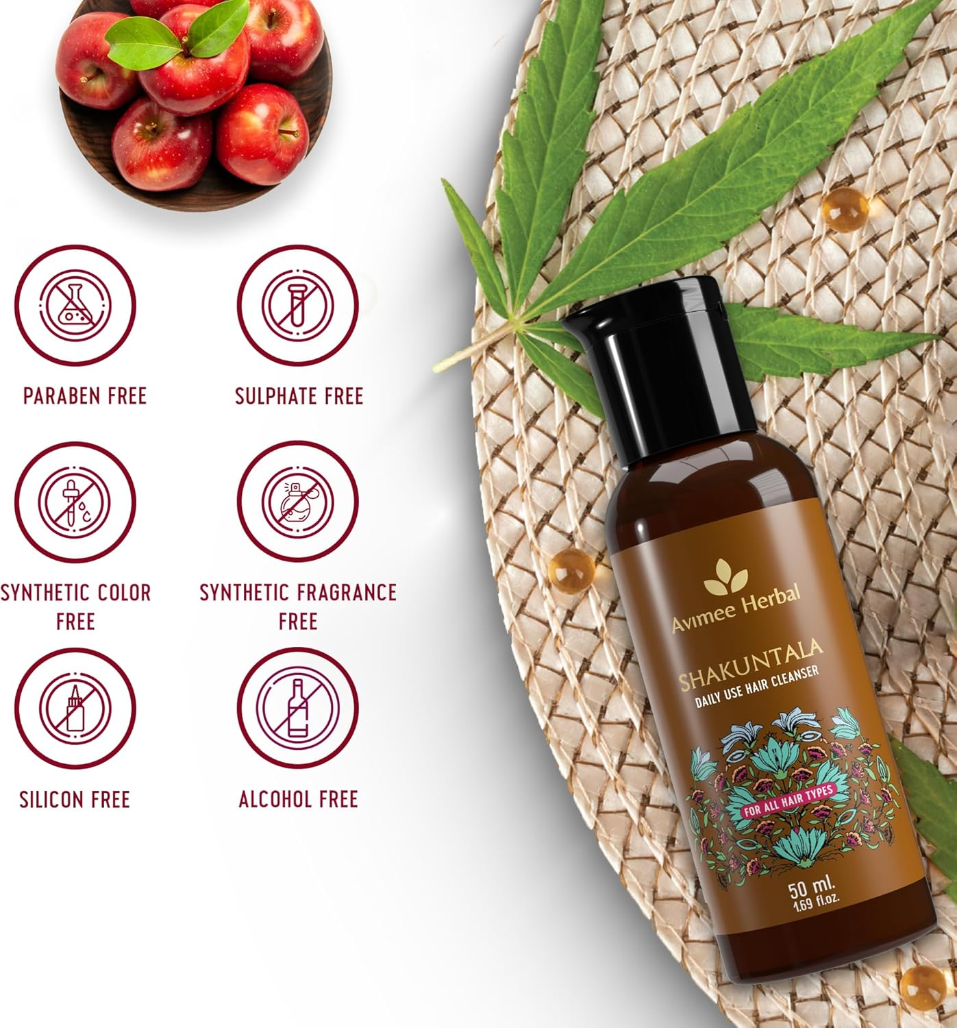 AVIMEE Herbalshakuntala Hair Cleanser anti Dandruff Shampoo | 50Ml | for Silky, Shiny & Smooth Hair | with Aloe Vera, Apple Cider, Rice & Keratin Protein image number 1