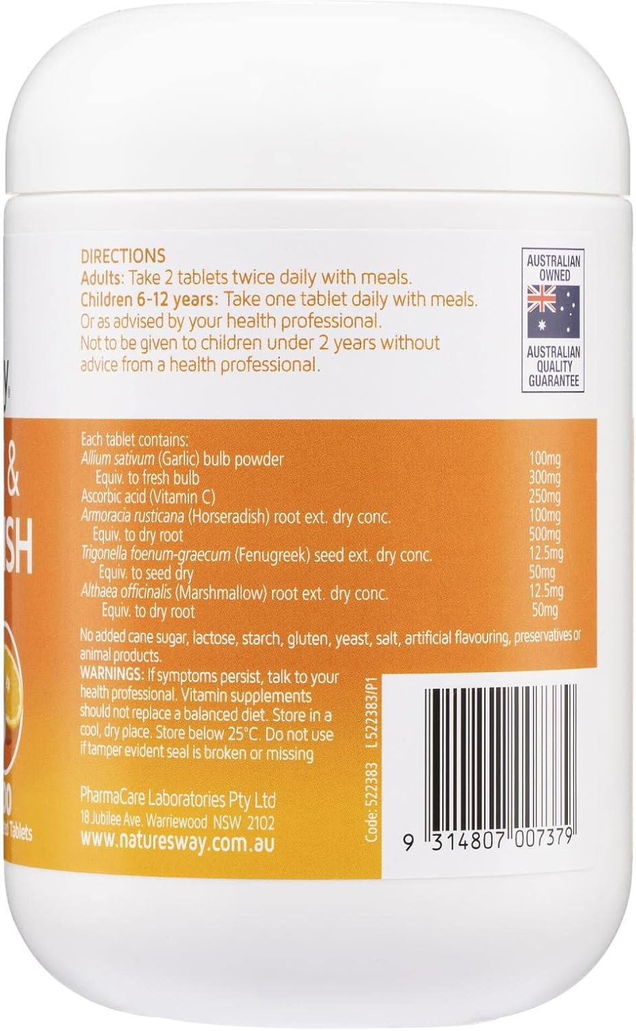 Nature'S Way Garlic plus C and Horseradish Film Coated 200 Tablets image number 2