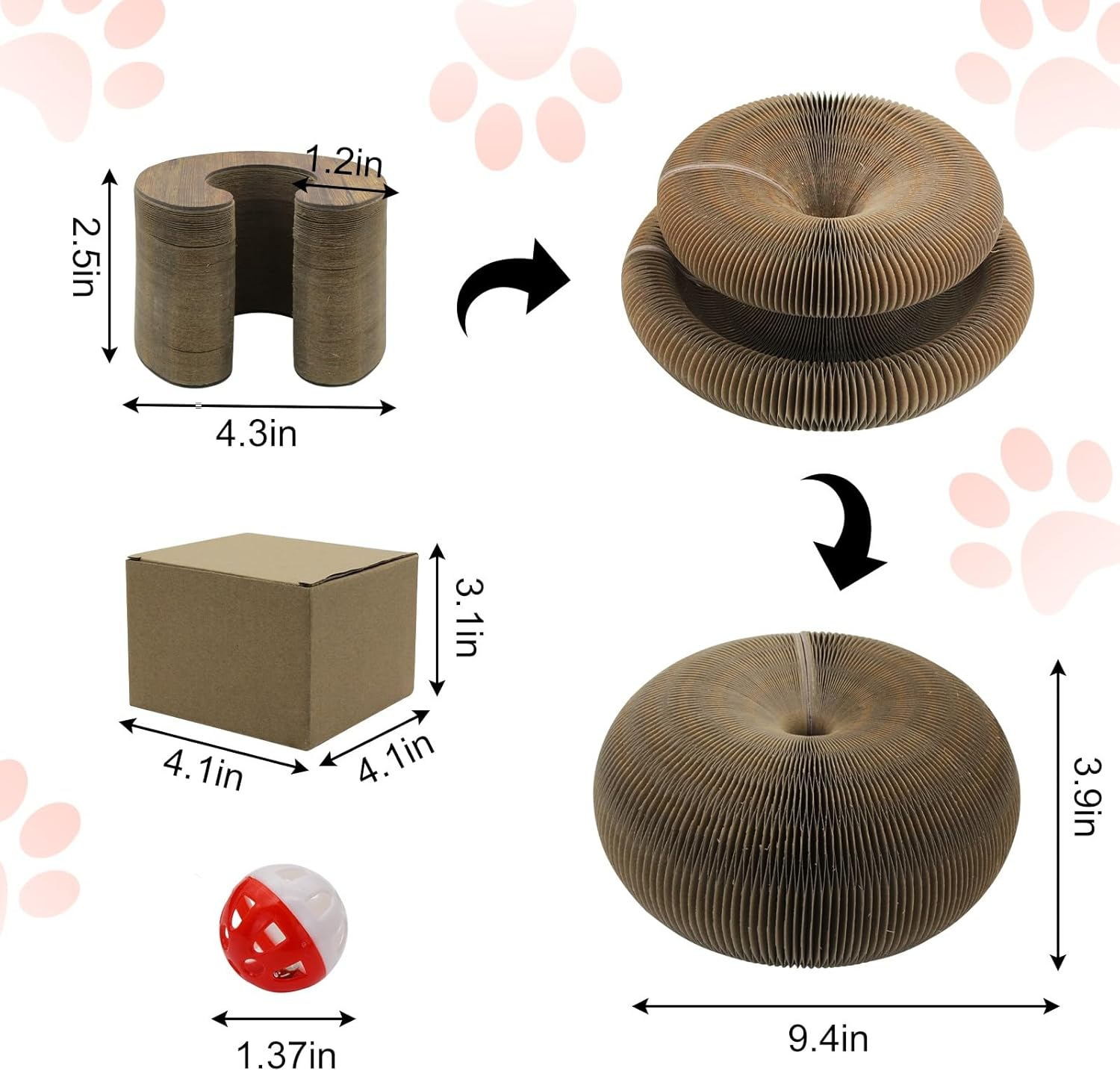 Andiker Magic Organ Cat Scratching Board, Corrugated Cardboard Cat Scratch with Ball for Playing Scratching Paws, Foldable Sanding Cat Toy for Indoor Cats for Mental & Physical Exercise (Type 1)