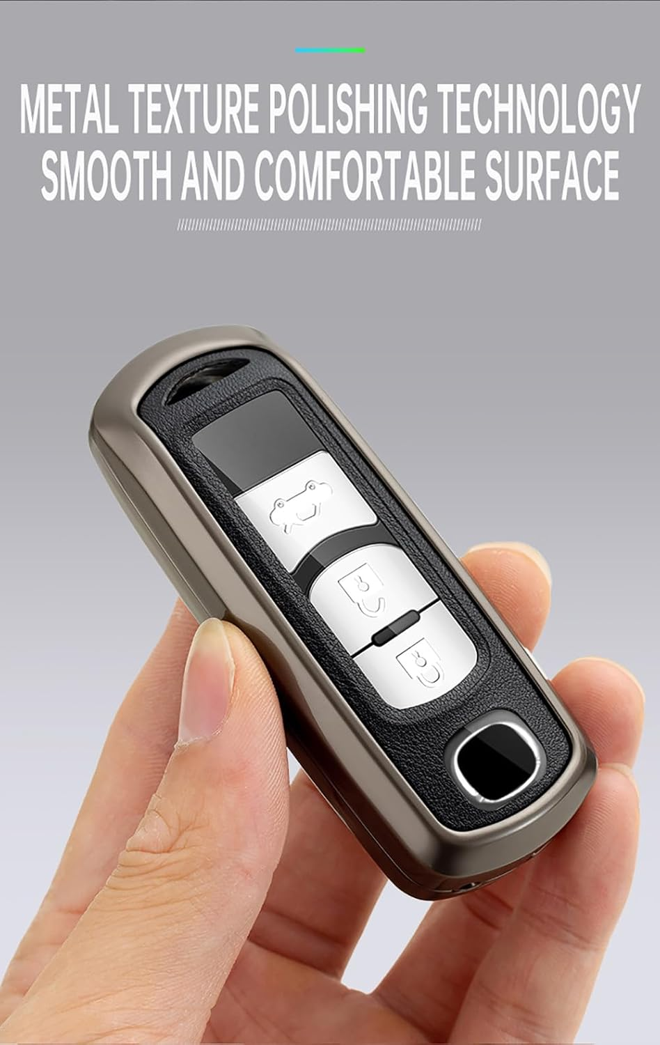 Ontto Metal Car Key Fob Cover Fit for Mazda 2 3 5 6 BL BM GJ Atenza Axela Demio CX3 CX-5 CX5 CX7 CX-9 CX8 2/3/4 Buttons Leather Key Case Shell Key Holder Bag Keyring Keychain Accessories Silver-Green - Black-Borwn image number 4