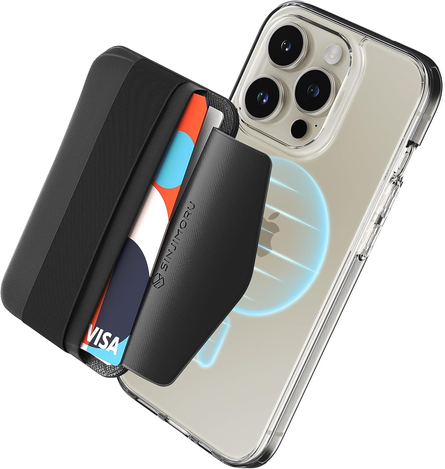 Sinjimoru Magnetic Wallet for Iphone 16/15/14/13/12 Series, Soft Wool Band Grip, Compatible with Magsafe Wallet, Phone Grip Wallet, M-Band Beige