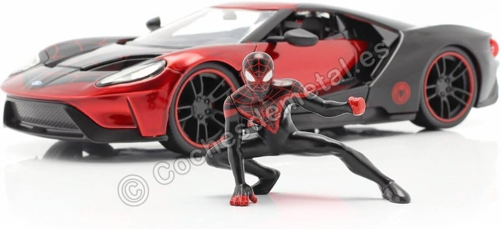 Jada 1:24 Diecast 2017 Ford GT with Miles Morales Figure,Black and Red image number 5