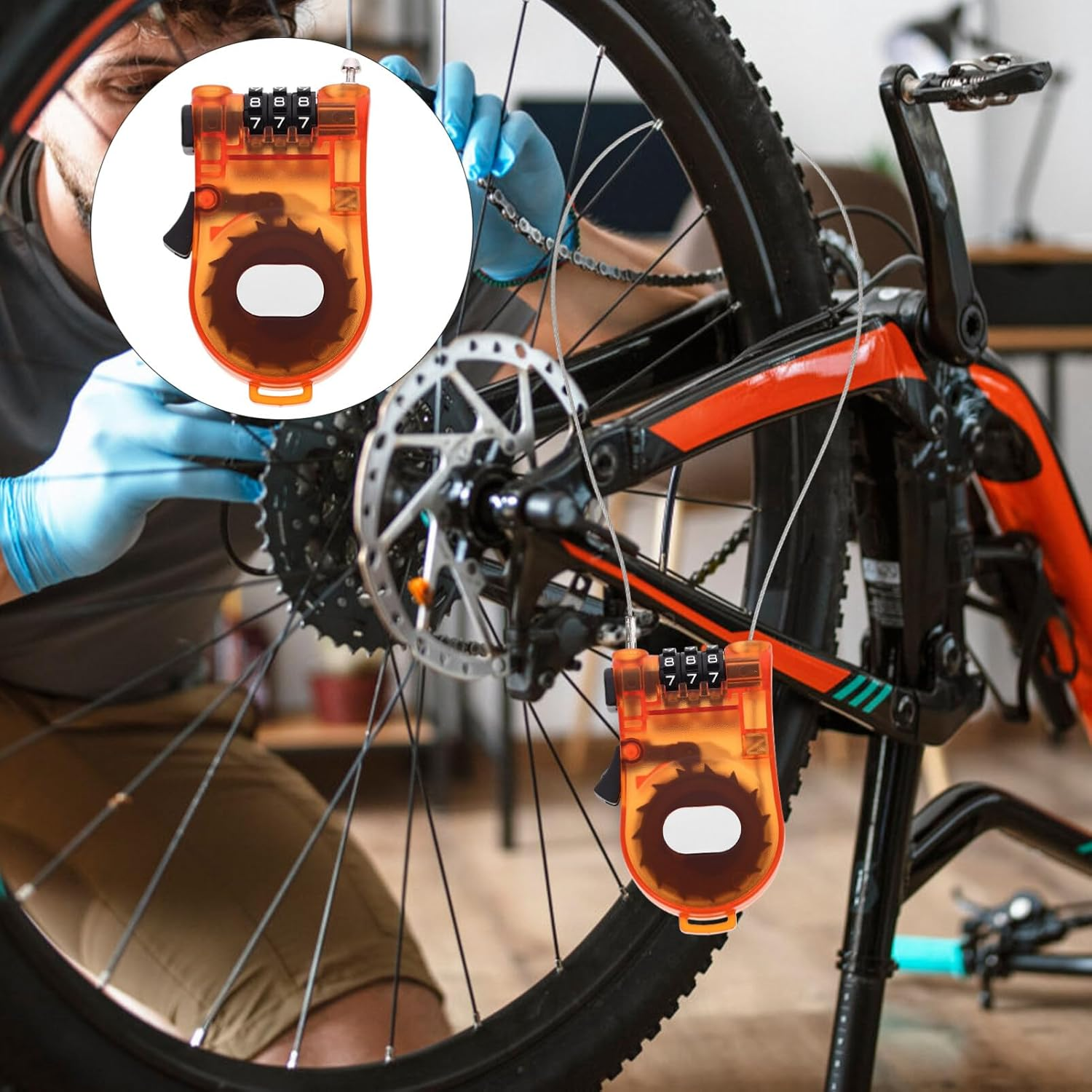 SUPVOX Snowboard Lock Cable Lock 3-Digits Combination Lock with Retractable Cable Bike Lock Luggage Lock for Bike Ski Snowboard and Stroller Orange image number 3