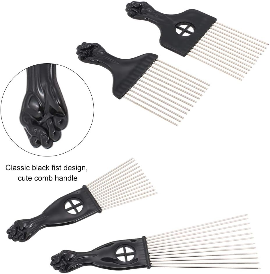 Yasao 4PCS Black Comb Set Metal Afro Hair Style Comb Curly Hair Black Suit Steel Needle Comb Hairdressing Tools