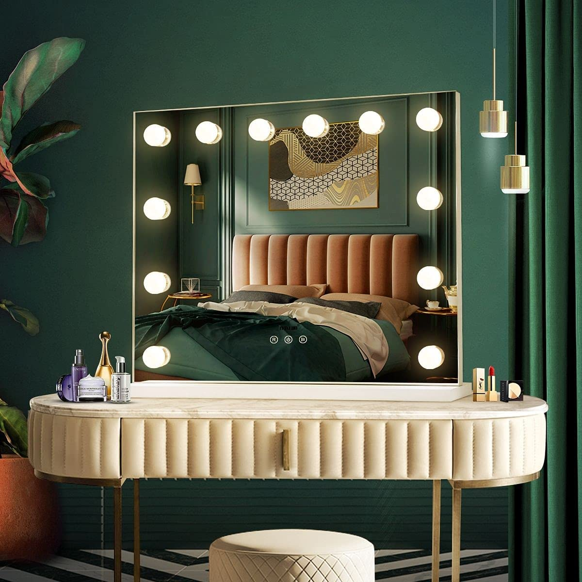 Maxkon Lighted Makeup Mirror Hollywood Mirror Vanity Mirror Tabletop Mirror with 12 LED Lights Smart Touch Control 55X45Cm image number 2