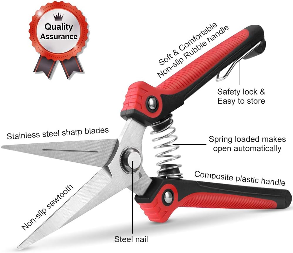 WYF 8.1&Prime;Gardening Hand Pruner Pruning Shear with Straight Stainless Steel Blades,Ultra Sharp Multi-Purpose Scissors for Garden Harvesting Fruits & Vegetables,Trimming Flowers and Plants (Red) image number 1