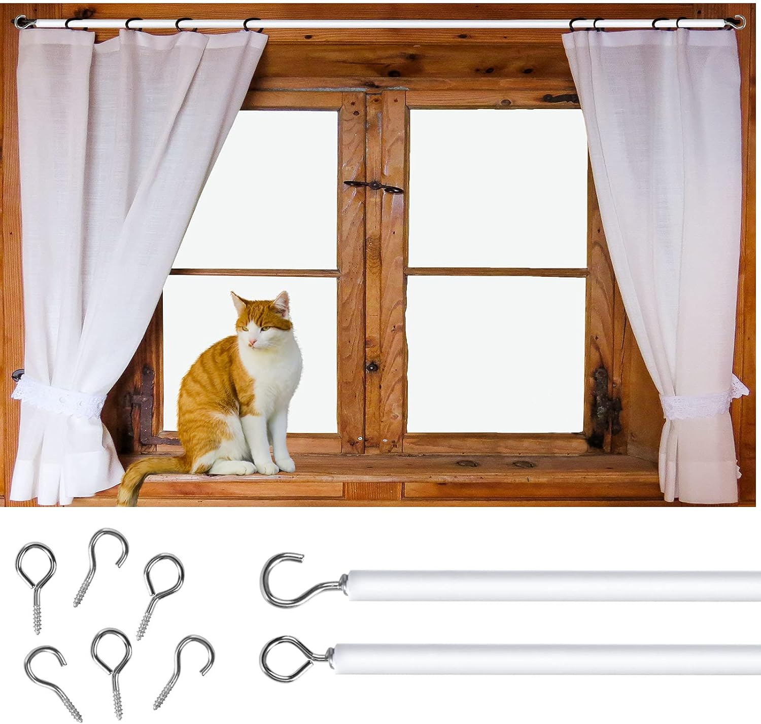 Curtain Wire and Hooks Set 5M Curtain Wire White, with 12 Pieces Hooks, Curtain Wire Kit, Curtain Wire White Window Cord Cable, for Hanging Curtains, Multipurpose Wire Suitable image number 1