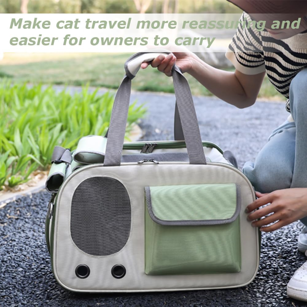 Oxford Fabric Cat Carrier, Foldable Pet Backpack, Lightweight Pet Travel Bag, Breathable & Adjustable for Cats & Small Dogs Outings (Green image number 4