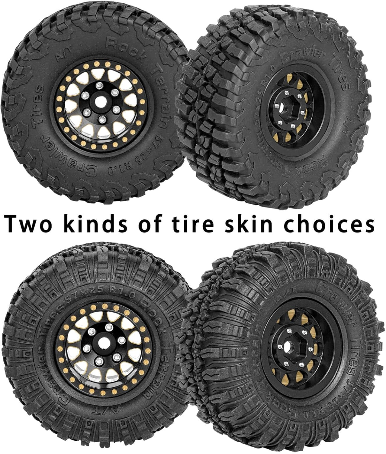 Full Brass 1.0In Beadlock RC Truck Tires Wheel Tires Upgrades Part for 1/18 1/24 Trx4M Axial SCX24 FMS FCX24 RC Crawler,Rc Wheels Hops Up(4Pcs Black) image number 4