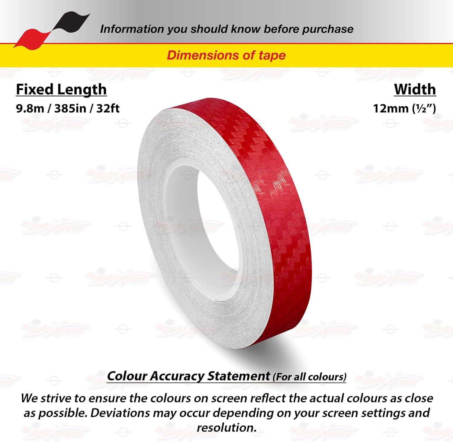 Carbon Fiber RED Self-Adhesive Vinyl Pin Stripe Roll Decal Sticker Tape 9.80M 32Ft - 12Mm | 1/2", Universally Compatible for Cars, Trucks, Vans, Motorcycles, Bikes, Arts & Crafts image number 5