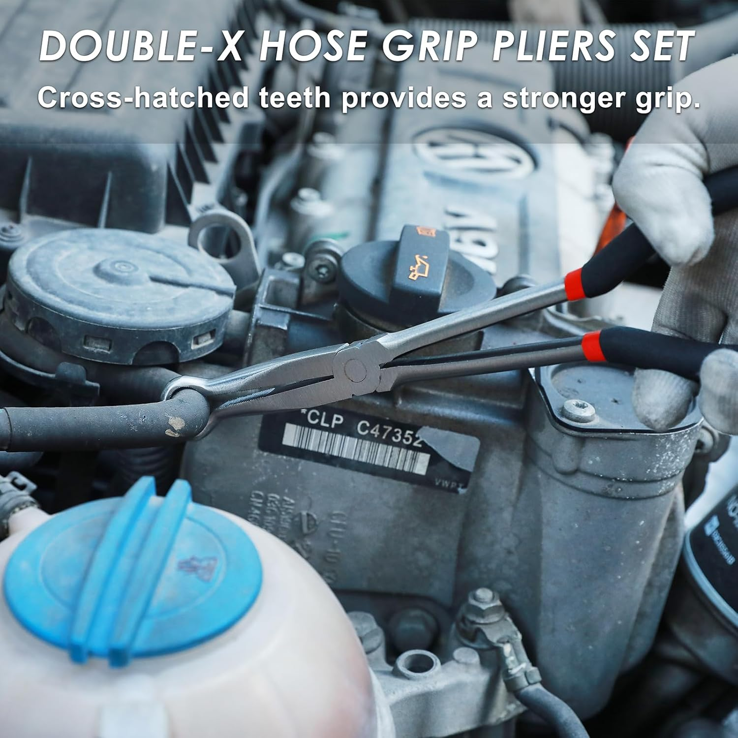 CASOMAN 3Pcs 11" Hose Gripper Plier Set, Black & Red, 5/16-Inch, 1/2-Inch, 3/4-Inch Dia, Offset Spark Plug Boot Removal Pliers Serrated Jaws for Hard to Reach Narrow Spaces image number 5