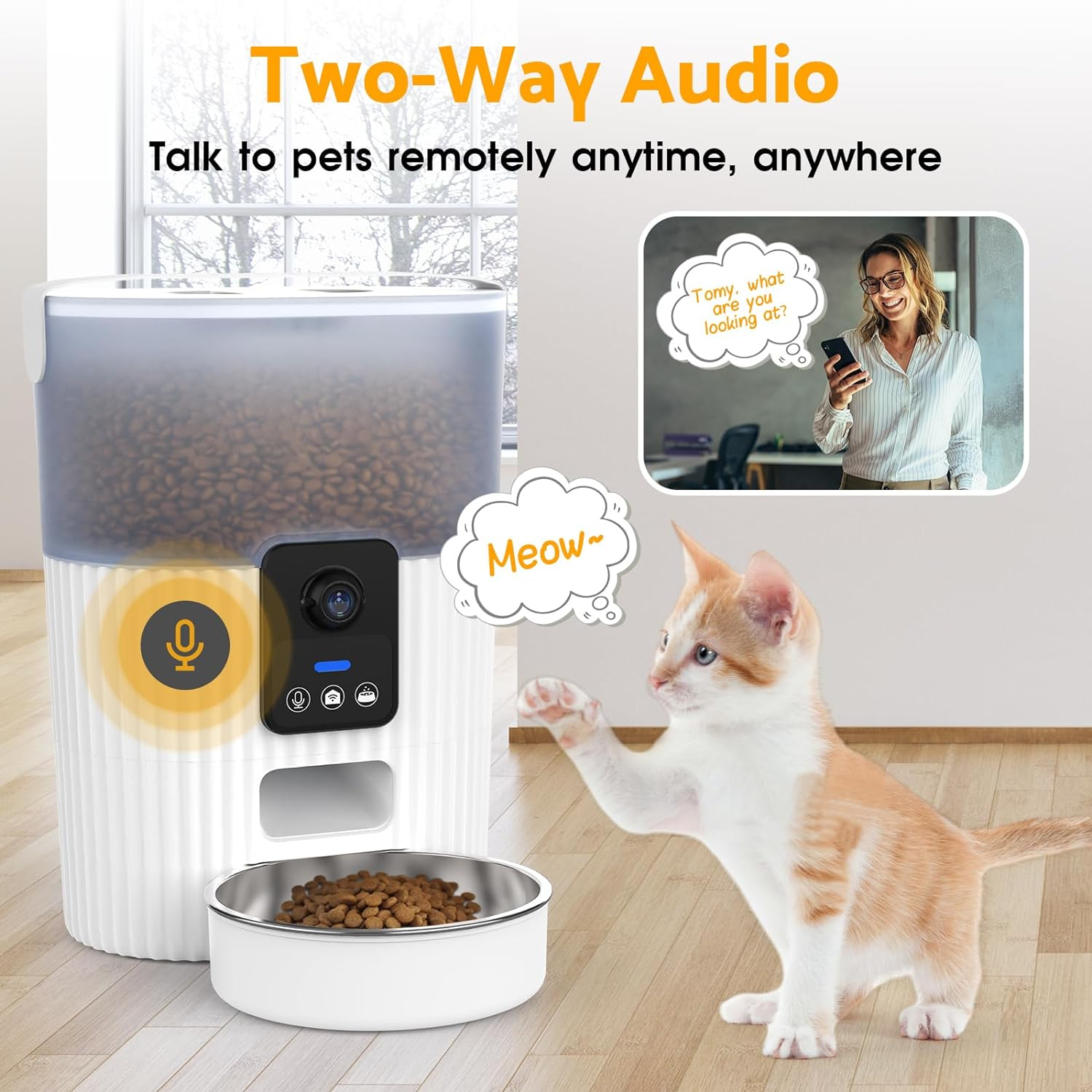 Automatic Cat Feeder with Camera, 1080P HD Video with Night Vision, 5G Wifi Pet Feeder with 2-Way Audio, Support Alexa & Scene Missions, Smart Food Dispenser with Motion Detection for Cat & Dog