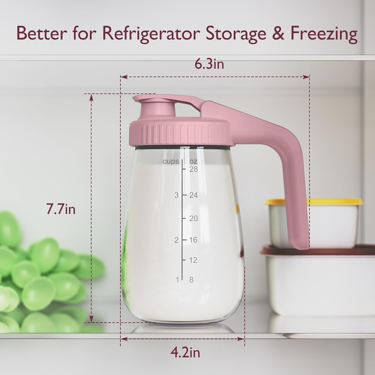 Momcozy Breast Milk Pitcher, Resistant to Heat and Cold Abrupt Temp Swings, No Leak Breast Milk Fridge Storage Container with Wide Mouth, Fast Baby Formula Maker, Breastfeeding Essentials, Pink image number 1