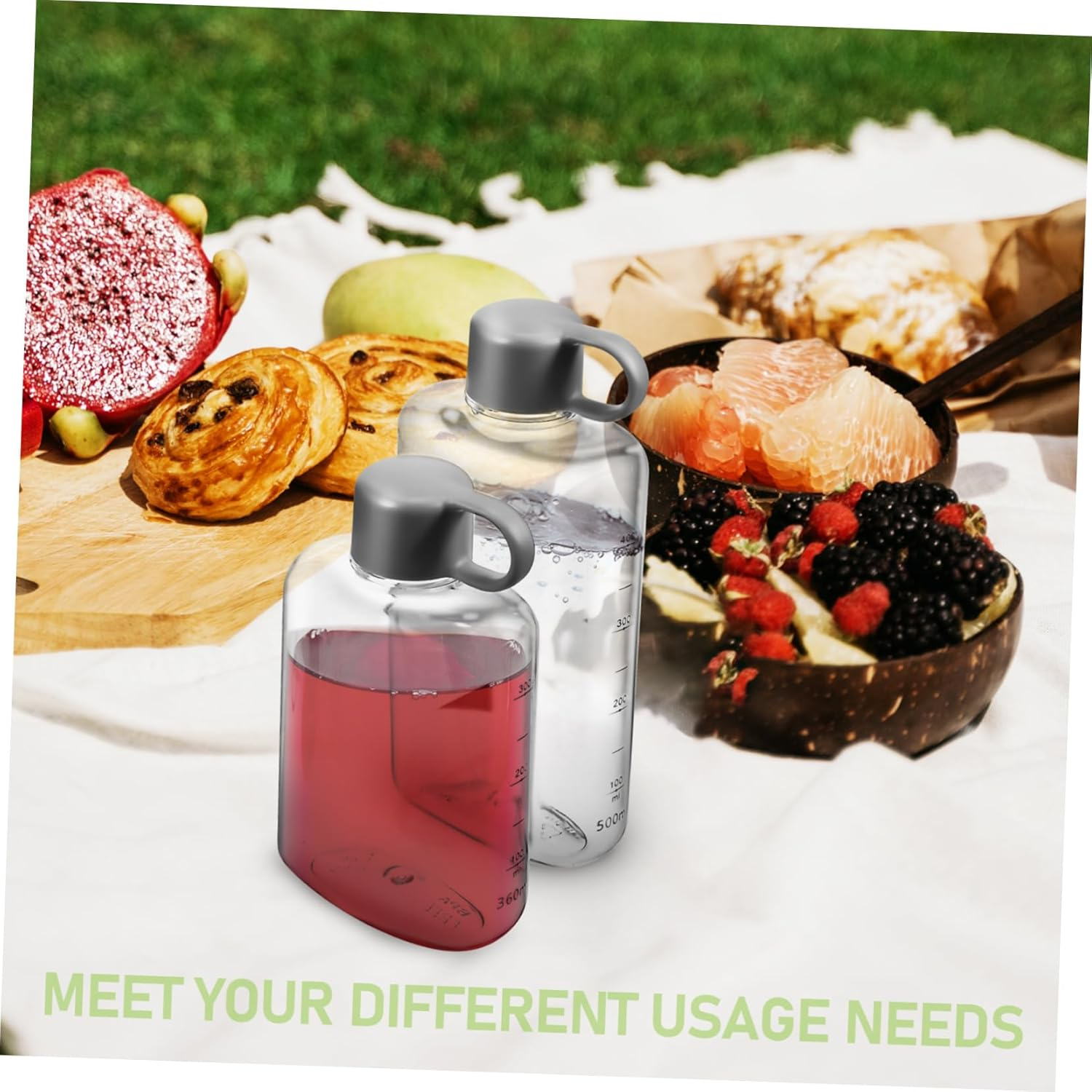 2Pcs Portable Flat Water Bottle Lightweight Leak Outdoor Activities Stylish Tritan Drinking Bottle for Gym Travel Camping image number 1