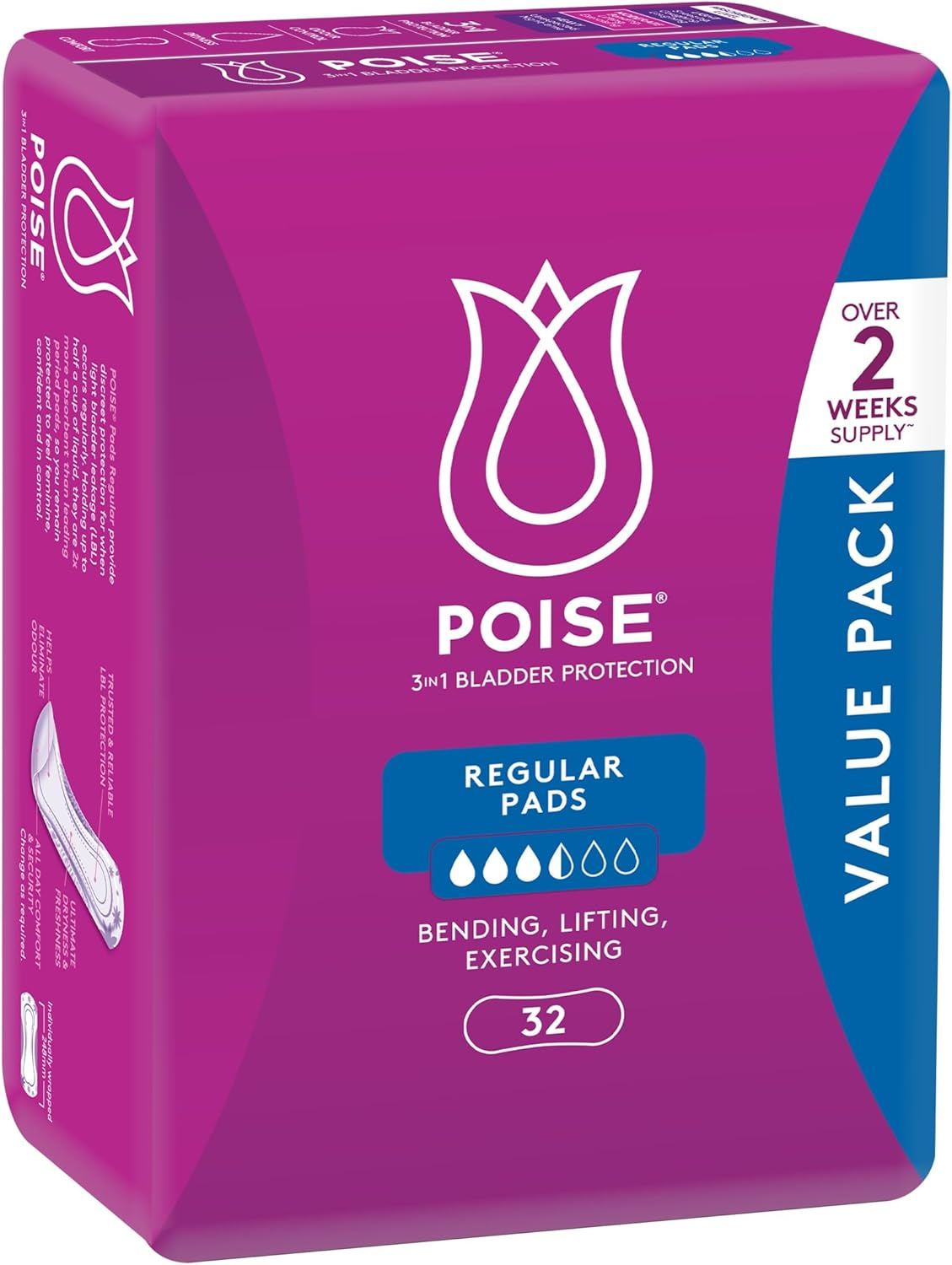 Poise Incontinence Pads for Bladder Leaks, Regular (32 Count) image number 2