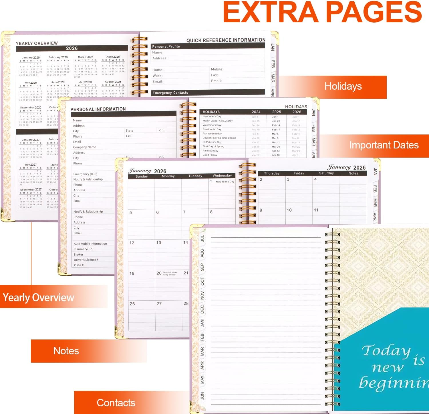 2026 Planner and Diary with Sticker - COZY CORE Weekly and Monthly Planner Spiral Bound, January 2026 - December 2026, Hardcover Planner with Monthly Tabs, Inner Pocket, Perfect for School Home Office - Navy Blue image number 5