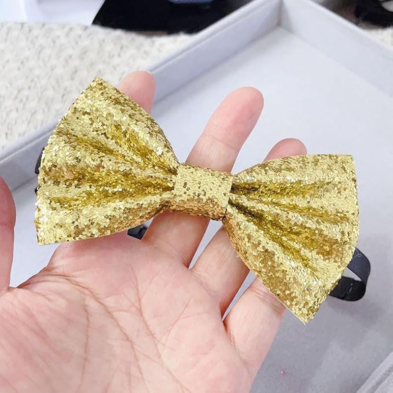 Glitter Sequin Bow Tie, 1 Pcs Sparkly Pre-Tied Bow Tie for Men Novelty Bowite for Cocktail Hen Wedding Party Costume Fancy Dress (Gold, One Size) image number 3