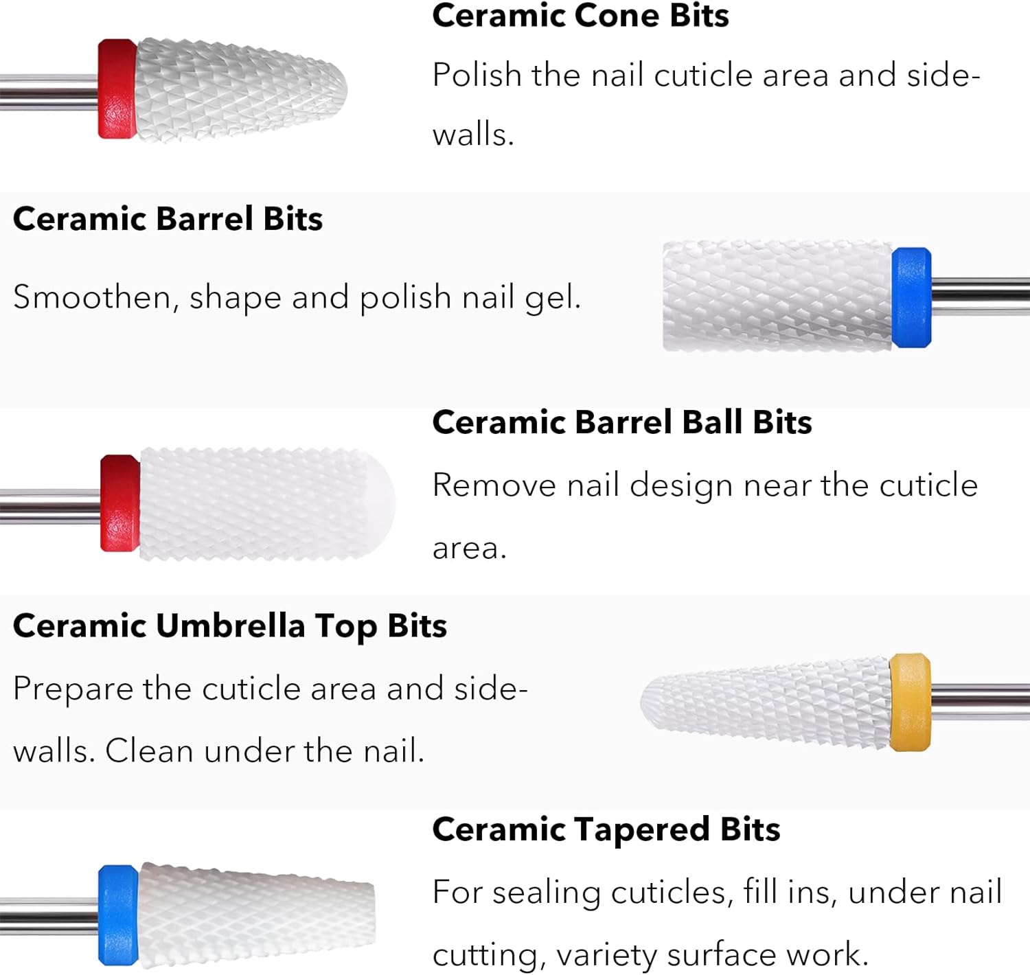 Homeet Pack of 20 Ceramic Nail Cutter Attachments Bits Diamond Professional Nail Cutter Attachments Remove Gel Acrylic Cuticle Tungsten Carbide Nail Drill for Manicure Pedicure image number 4